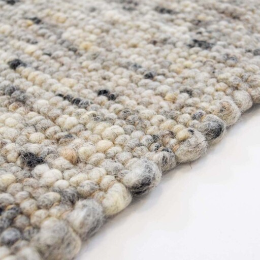 Wollen vloerkleed handweef Ylva - grijs - close up zijkant, thumbnail