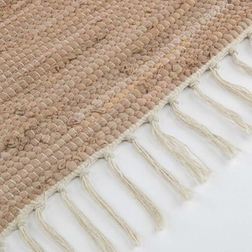 Kelim vloerkleed strepen handweef Bomull - beige/wit - close up zijkant, thumbnail