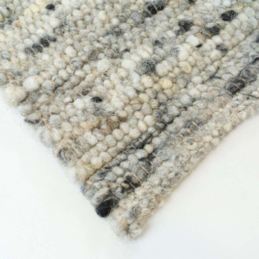 Wollen vloerkleed handweef Veve - grijs/crème - close up zijkant, thumbnail