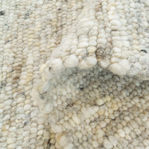 Wollen vloerkleed handweef Veve - beige/grijs - close up vouw, thumbnail
