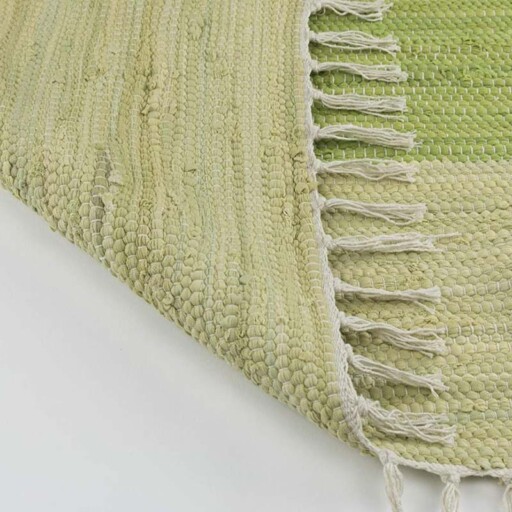 Kelim vloerkleed strepen handweef Bomull - groen/wit - close up vouw, thumbnail