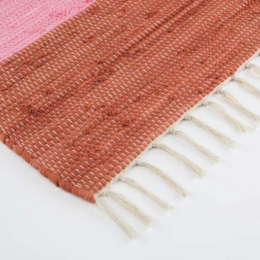 Kelim vloerkleed strepen handweef Bomull - rood/wit - close up hoek, thumbnail