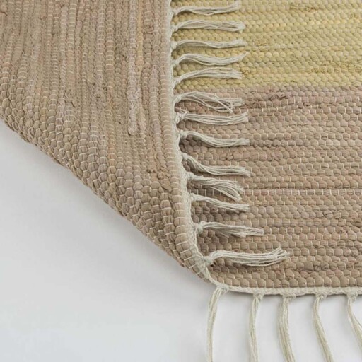 Kelim vloerkleed strepen handweef Bomull - beige/wit - close up vouw, thumbnail