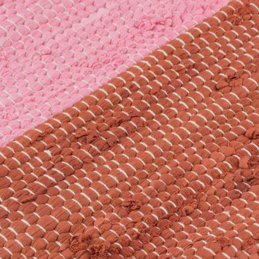 Kelim vloerkleed strepen handweef Bomull - rood/wit - close up materiaal, thumbnail