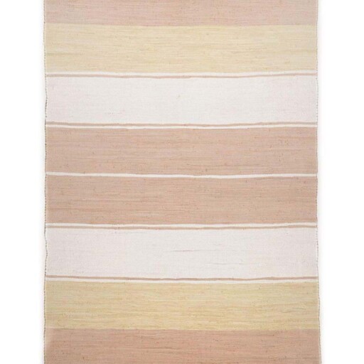 Kelim vloerkleed strepen handweef Bomull - beige/wit - overzicht boven