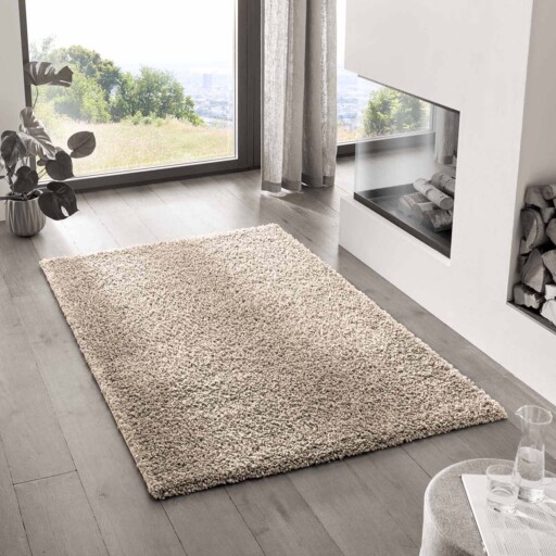 Hoogpolig vloerkleed effen Classic - beige - sfeer, thumbnail