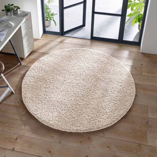 Rond vloerkleed hoogpolig effen Classic - crème - sfeer