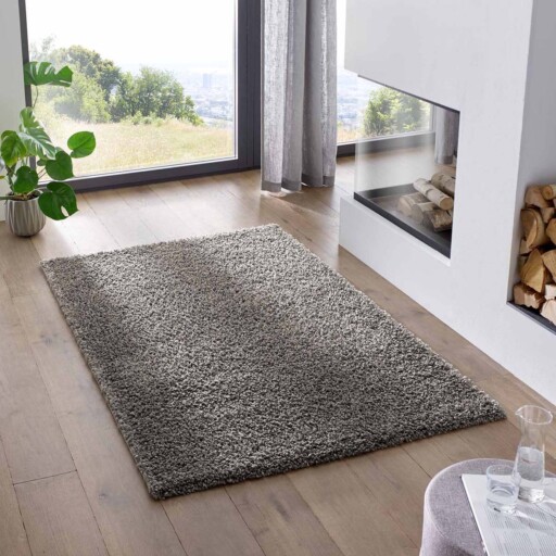 Hoogpolig vloerkleed effen Classic - donkergrijs - sfeer, thumbnail