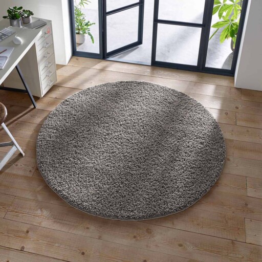 Rond vloerkleed hoogpolig effen Classic - donkergrijs - sfeer