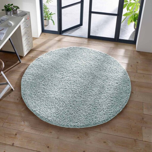 Rond vloerkleed hoogpolig effen Classic - lichtblauw - sfeer