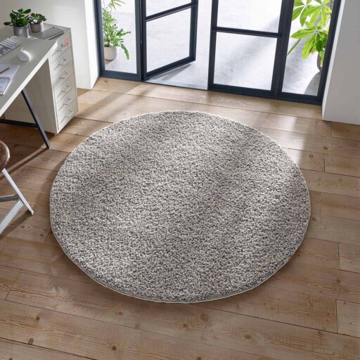 Rond vloerkleed hoogpolig effen Classic - grijs - sfeer