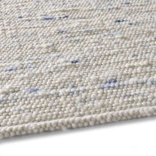 Wollen vloerkleed handweef Oslo - crème/blauw - close up zijkant, thumbnail