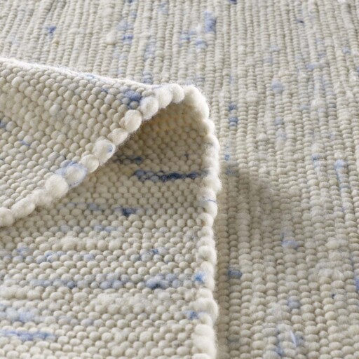 Wollen vloerkleed handweef Oslo - crème/blauw - close up vouw, thumbnail