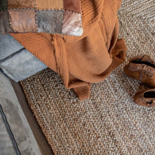 Jute vloerkleed - Boho & me - naturel - close up zijkant, thumbnail