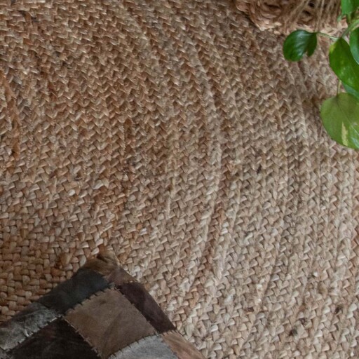 Jute vloerkleed rond - Boho & me - naturel - close up materiaal, thumbnail