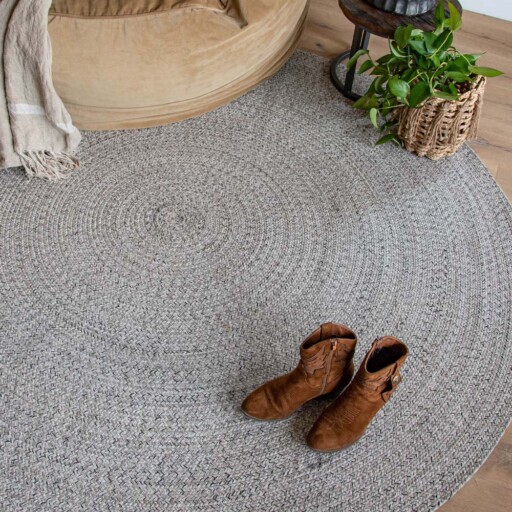 Rond vloerkleed katoen - Joy beige/wit - sfeer, thumbnail