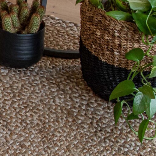 Jute vloerkleed rond - Braided - naturel/multi - close up materiaal, thumbnail