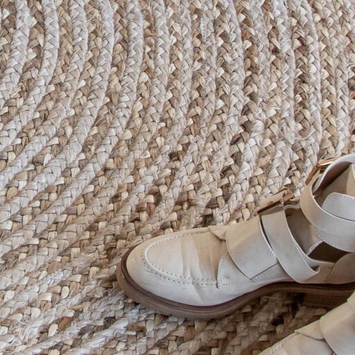 Jute vloerkleed rond - Braided - wit/naturel - close up materiaal, thumbnail