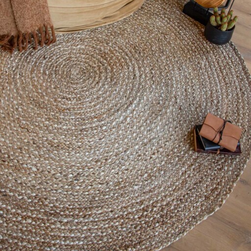 Jute vloerkleed rond - Braided - naturel - sfeer, thumbnail