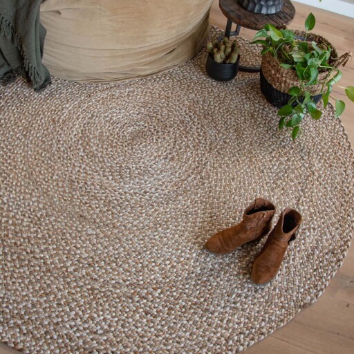 Jute vloerkleed rond - Braided - naturel/multi - sfeer, thumbnail