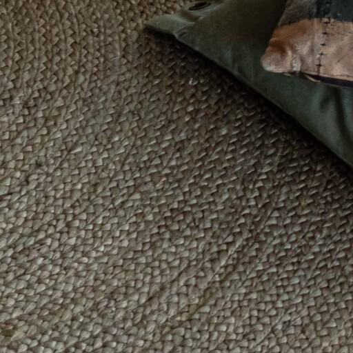 Rond jute vloerkleed - Pure - olijfgroen [special edition] - close up materiaal, thumbnail