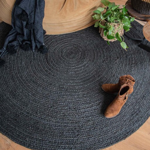 Rond jute vloerkleed - Pure - zwart [special edition] - sfeer, thumbnail