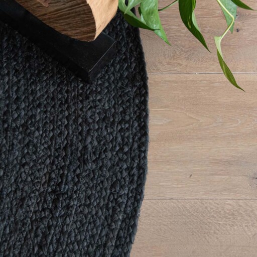 Rond jute vloerkleed - Pure - zwart [special edition] - close up zijkant, thumbnail
