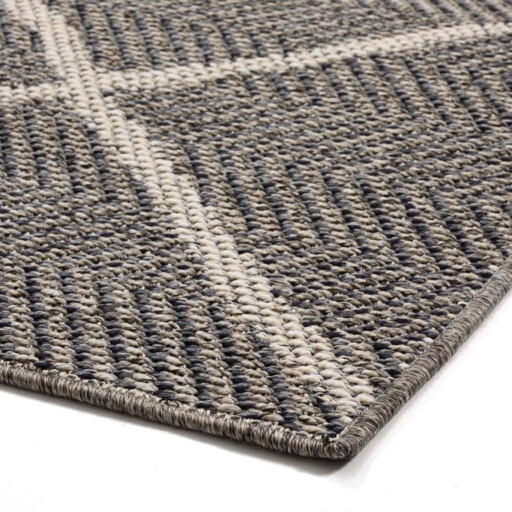 Scandinavisch buitenkleed ruiten Verner -  grijs/crème - close up hoek, thumbnail