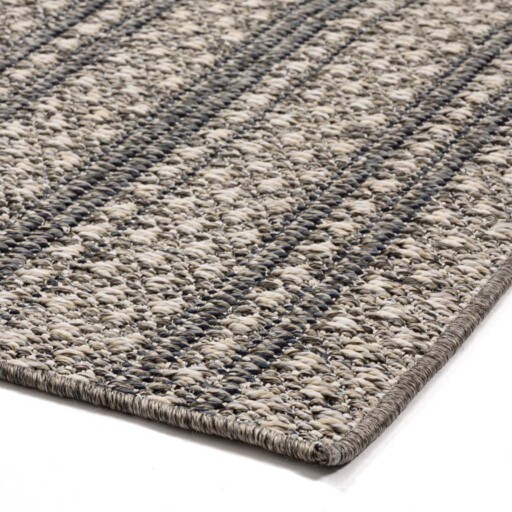 Buitenkleed strepen Vinca - grijs/crème - close up hoek, thumbnail