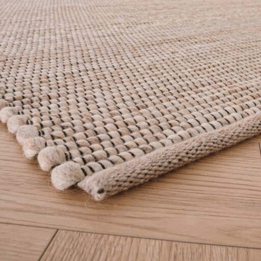 Wollen vloerkleed Lett - beige/crème - close up hoek, thumbnail