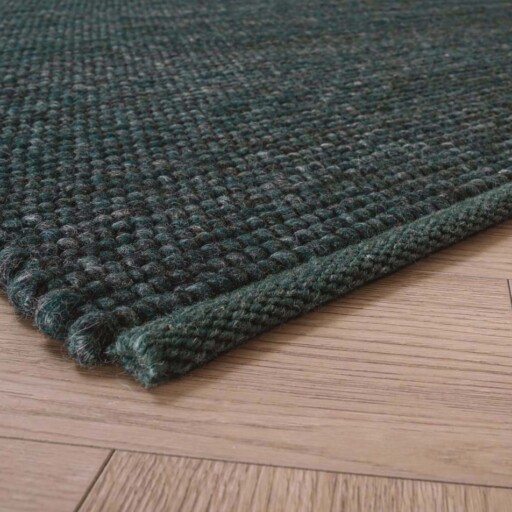 Wollen vloerkleed Lett - petrol - close up hoek, thumbnail