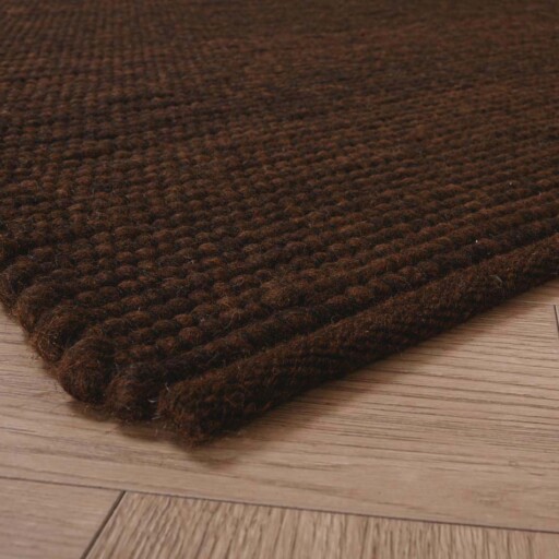 Wollen vloerkleed Lett - cacao - close up hoek, thumbnail