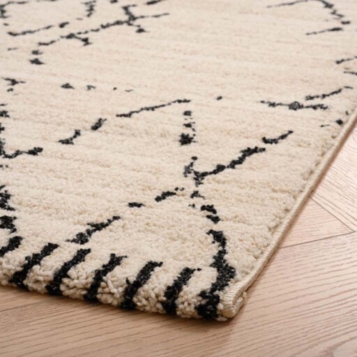 Berber vloerkleed Beni Ouarain Sufian - crème/zwart - close up hoek, thumbnail