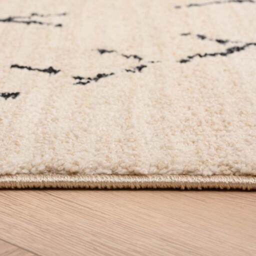 Berber vloerkleed Beni Ouarain Sufian - crème/zwart - close up zijkant, thumbnail