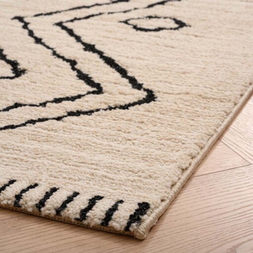 Berber vloerkleed Beni Ouarain Bahij - crème/zwart - close up hoek, thumbnail