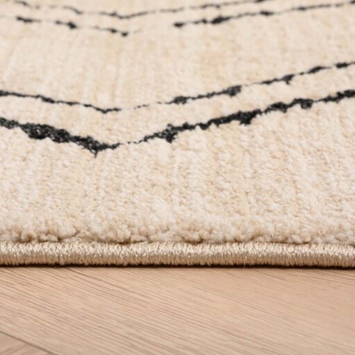 Berber vloerkleed Beni Ouarain Bahij - crème/zwart - close up zijkant, thumbnail