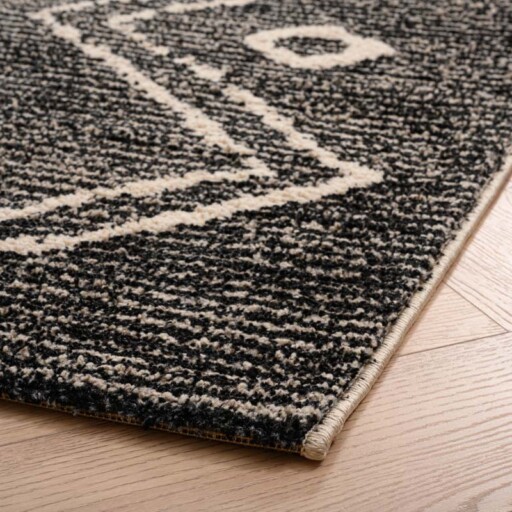 Berber vloerkleed Beni Ouarain Bahij - antraciet/crème - close up hoek, thumbnail