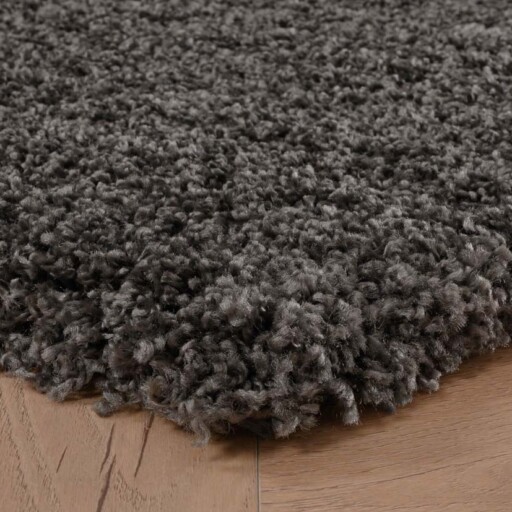 Hoogpolig vloerkleed shaggy Grand effen - donkergrijs - close up hoek, thumbnail