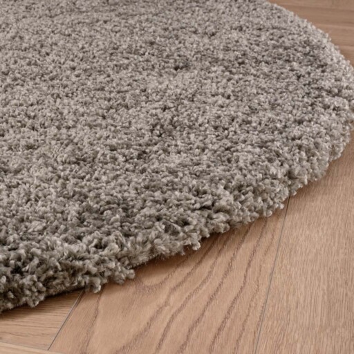 Rond hoogpolig vloerkleed shaggy Grand effen - lichtgrijs - close up zijkant, thumbnail