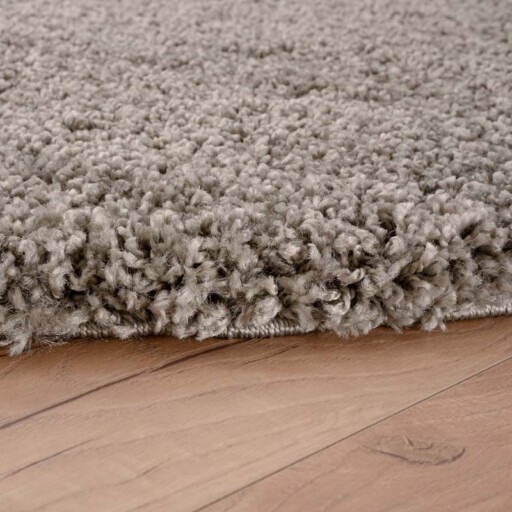 Rond hoogpolig vloerkleed shaggy Grand effen - lichtgrijs - close up zijkant, thumbnail