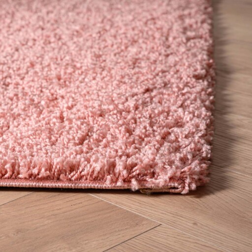 Hoogpolig vloerkleed shaggy Trend effen - roze - close up hoek, thumbnail