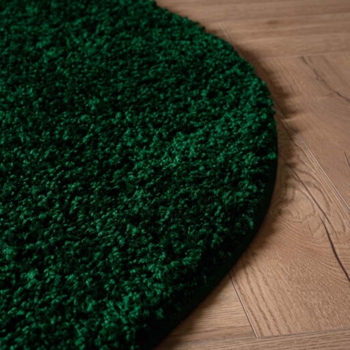 Rond hoogpolig vloerkleed shaggy Trend effen - jade - close up zijkant, thumbnail