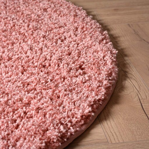 Rond hoogpolig vloerkleed shaggy Trend effen - roze - close up zijkant, thumbnail