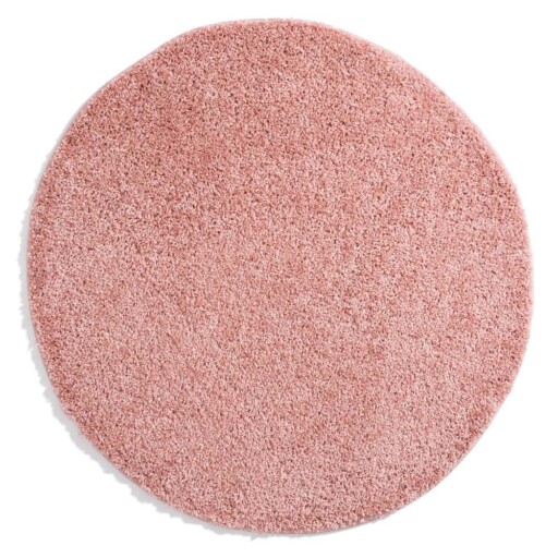 Rond hoogpolig vloerkleed shaggy Trend effen - roze - overzicht boven