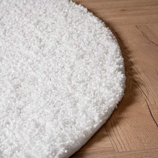 Rond hoogpolig vloerkleed shaggy Trend effen - wit - close up zijkant, thumbnail