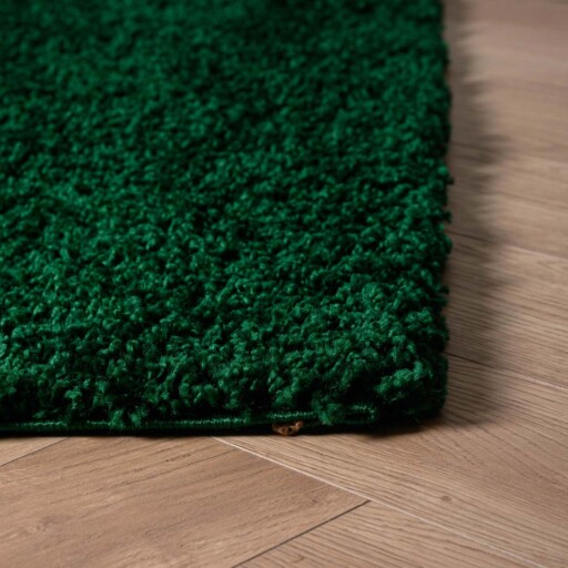 Vierkant hoogpolig vloerkleed shaggy Trend effen - jade - close up hoek