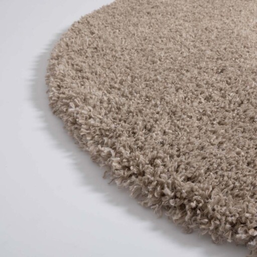 Rond hoogpolig vloerkleed - Cozy Shaggy - beige - close up hoek, thumbnail