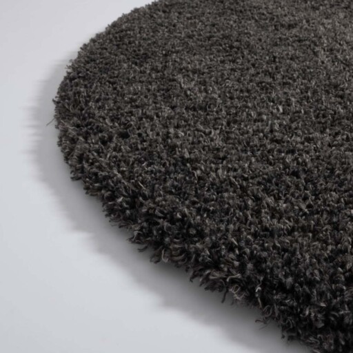Rond hoogpolig vloerkleed - Cozy Shaggy - donkergrijs - close up hoek, thumbnail