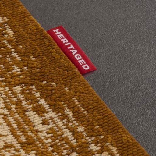 Vintage vloerkleed Village - okergeel - close up zijkant, thumbnail