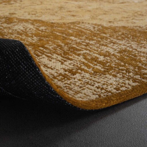 Vintage vloerkleed Village - okergeel - close up vouw, thumbnail